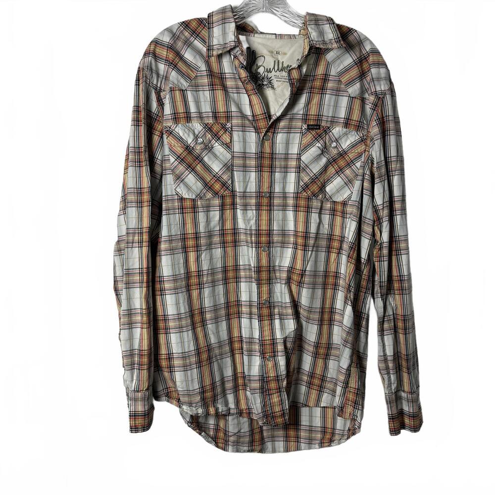 Vintage Bullhead Western Plaid Pearl Buttons Mens XL Cowboy Western Southwestern